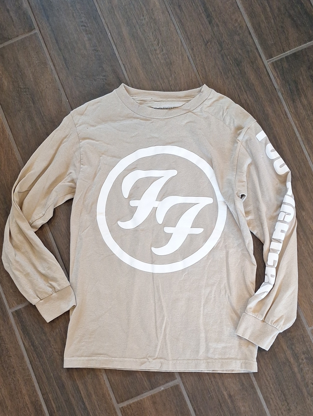 Foo Fighters Long Sleeve FF Tee Size Small Unisex 100% Cotton Tan & White